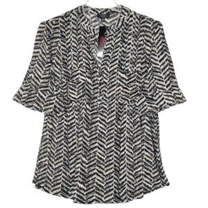 NWT Cocomo Plus Size 2X Black Multicolor Animal Print Pintuck 3/4 Sleeve Top